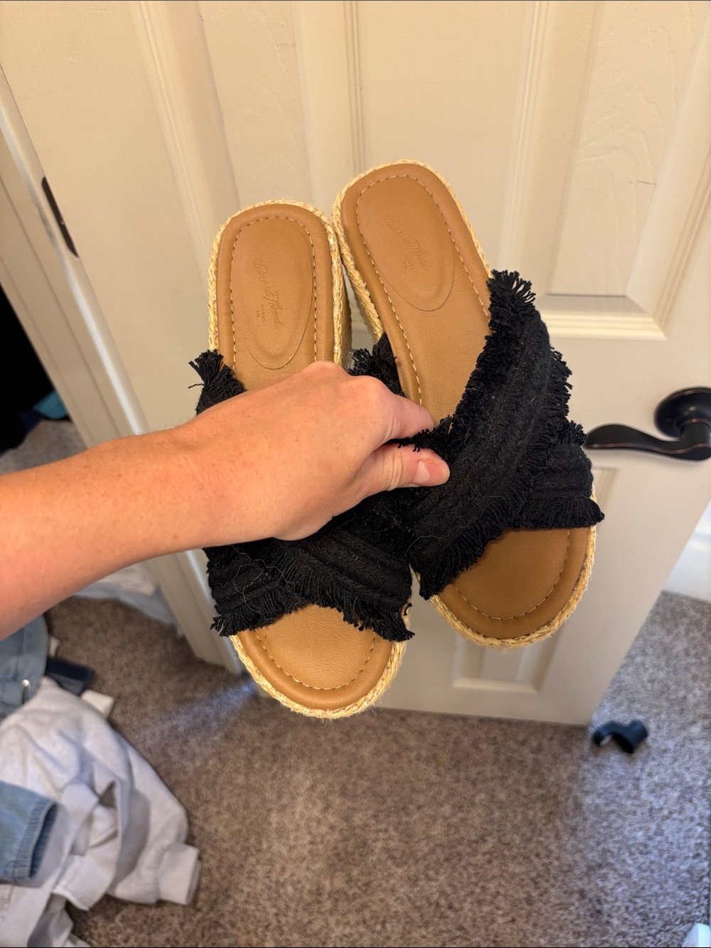 Universal Thread Black Frayed Cross-Band Espadrille Slides